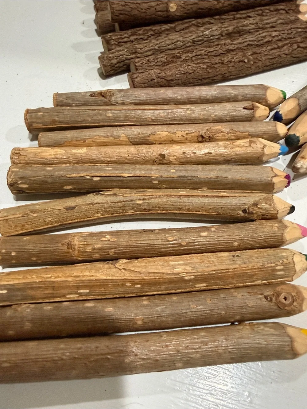 Rustic Bark Colored Pencil Set - Brown Natural Twigs Finish 33 Count